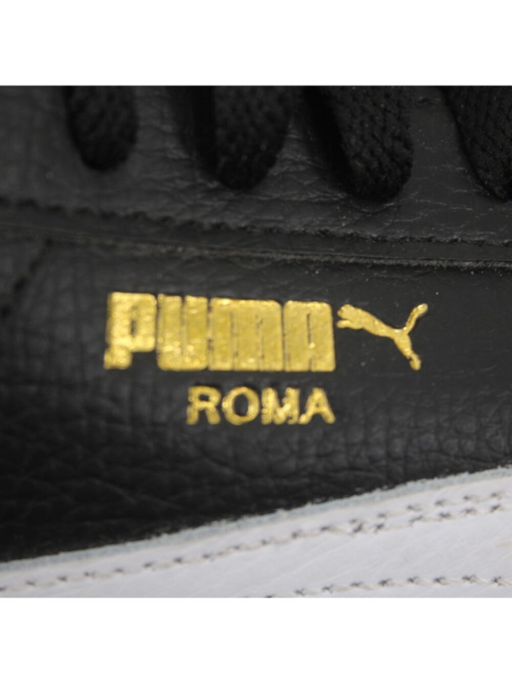 Puma Sneakers Roma Sz 9.5 Black White Gold Logo Lace Up Leather Sneakers - Picture 7 of 10